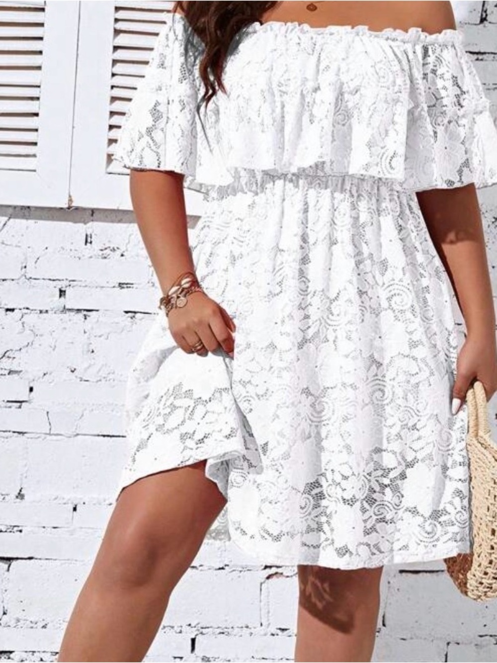 SHEIN Clasi CURVE White Off-Shoulder Lace Mini Dress - Picture 1 of 2